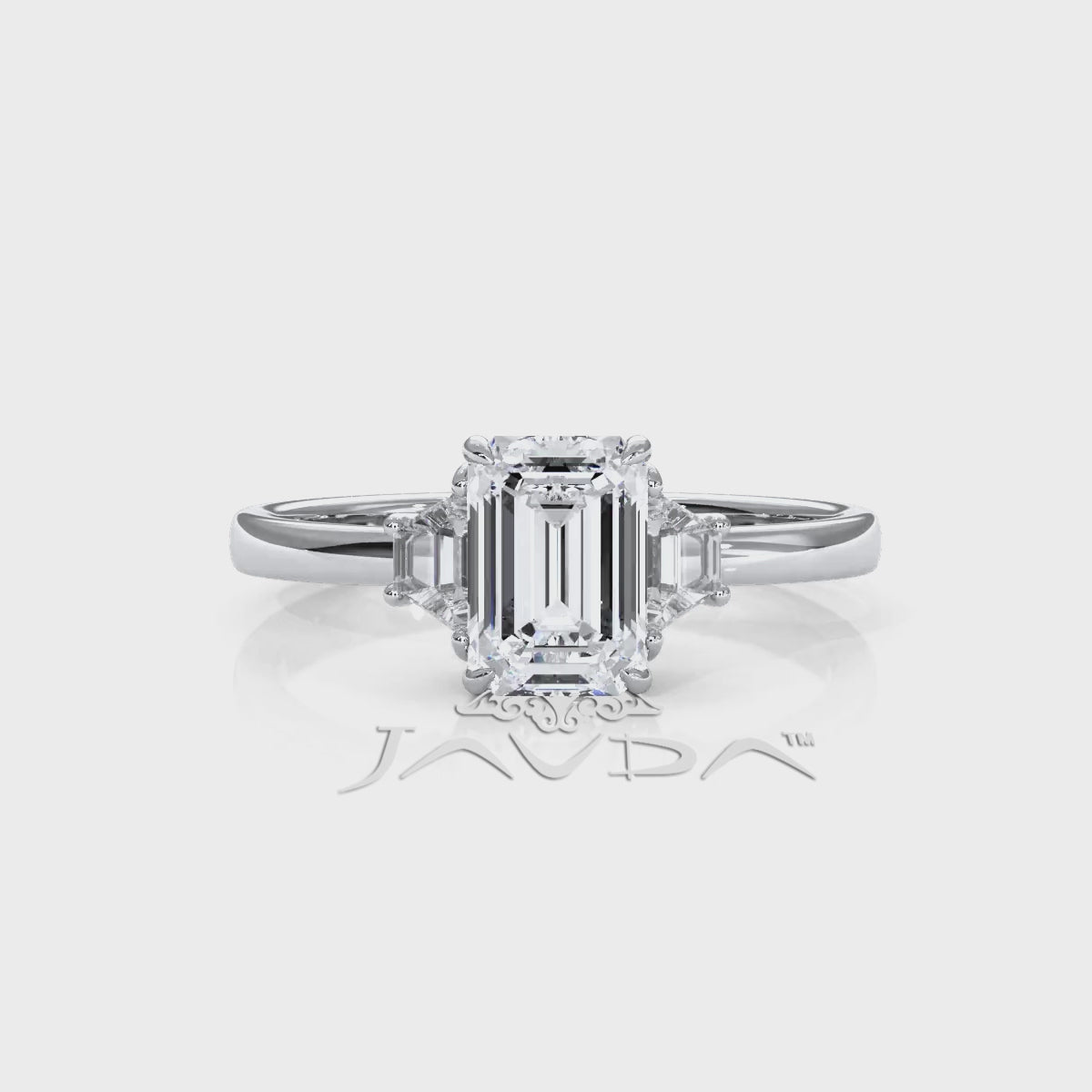 3 Stone Emerald Lab Grown Diamond Engagement Ring 0.84 Ctw.